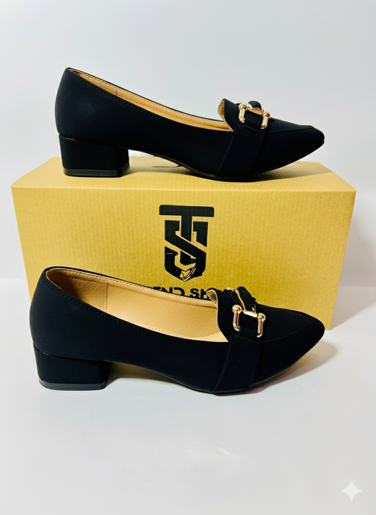 Classic White Buckle Detail Low-Heel Pumps