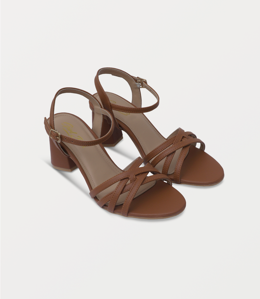 Elegant Tan Strappy Block Heel Premium Sandals
