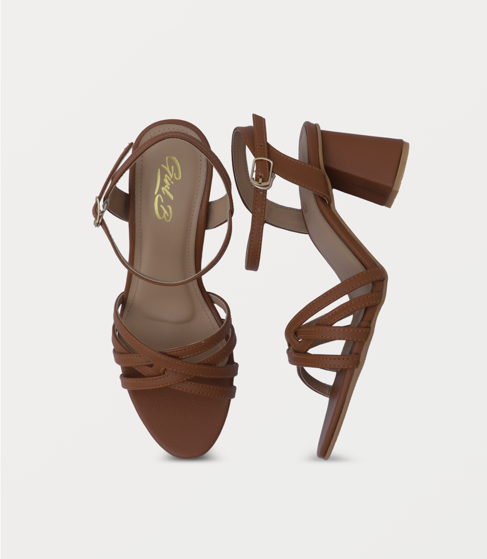 Elegant Tan Strappy Block Heel Premium Sandals
