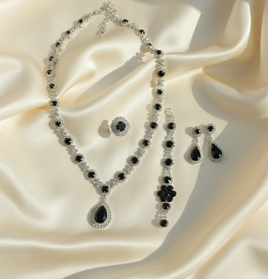 Black Elegant Ruby & Crystal Zircon Diamond Jewelry Set