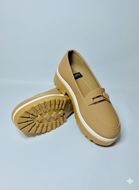 Chunky Sole Loafers: Beige Elegance with Modern Hardware.