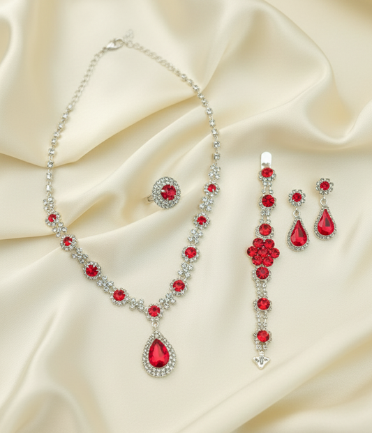 Red Elegant Ruby & Crystal Zircon Diamond Jewelry Set