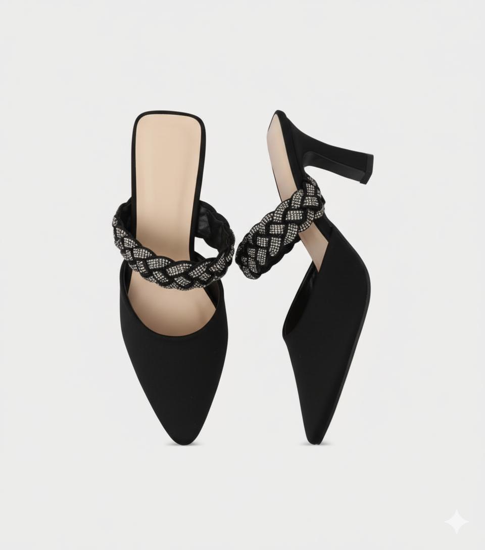 Dusty Rose Sparkle Braided Strap Heeled Mules