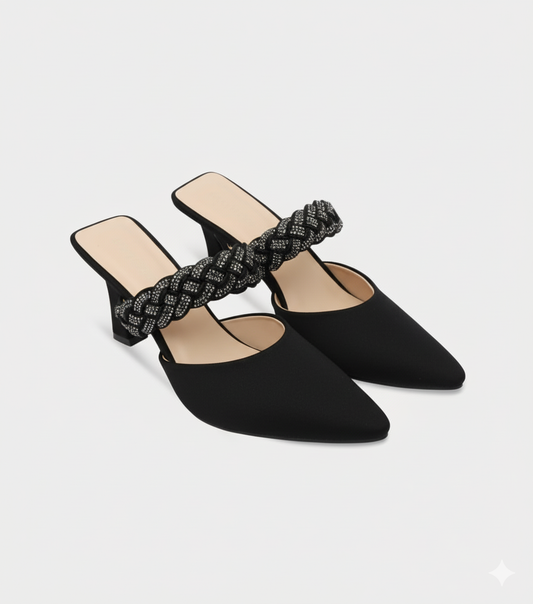 Dusty Rose Sparkle Braided Strap Heeled Mules