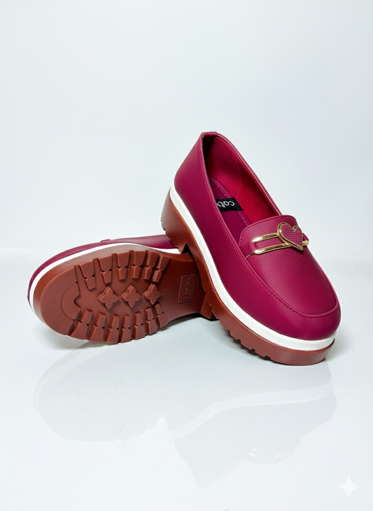 Chunky Sole Loafers: Mahroon Elegance with Modern Hardware.