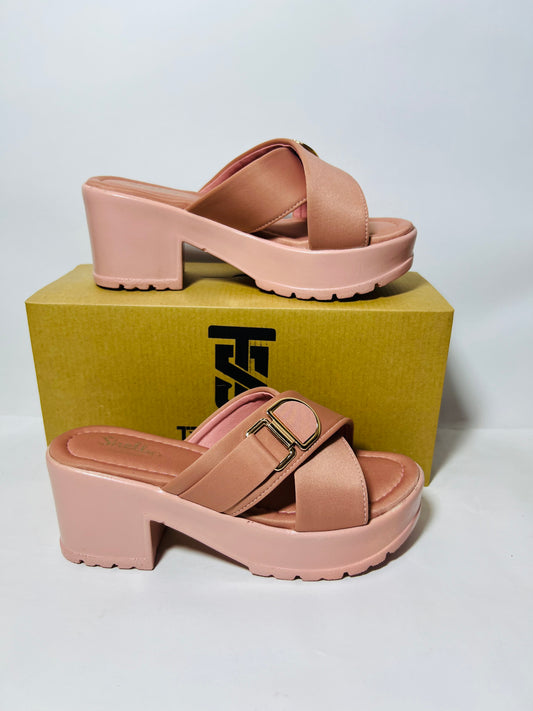 Chunky Pink Platform Slides with Buckle Detail