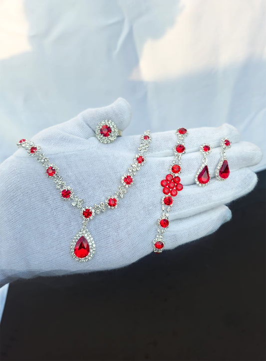 Red Elegant Ruby & Crystal Zircon Diamond Jewelry Set