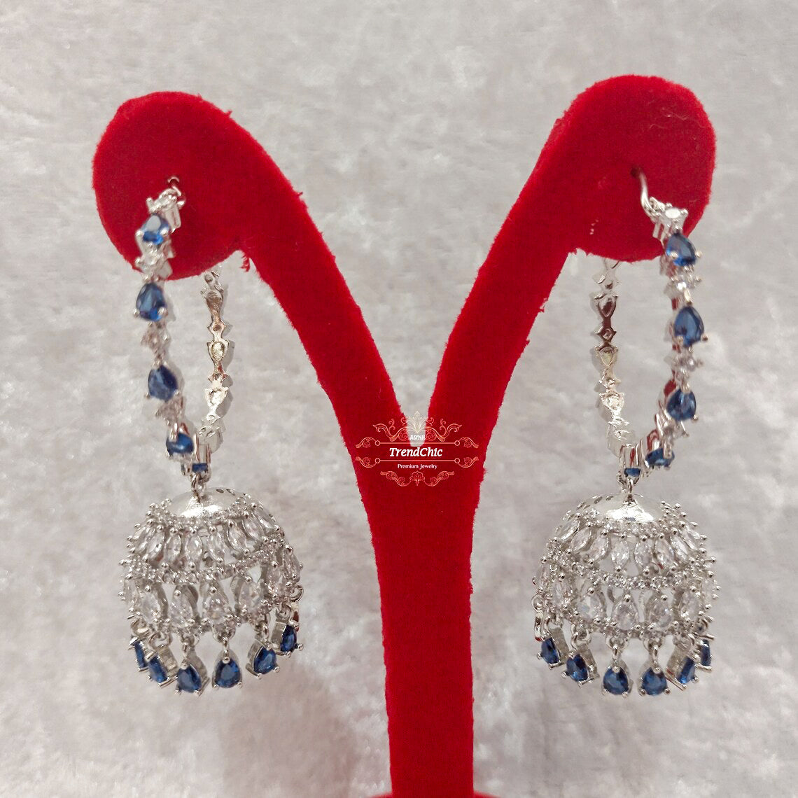 AA Royal Blue Sapphire & Diamond Bridal Jewelry Set – Necklace with Jhumka Earrings
